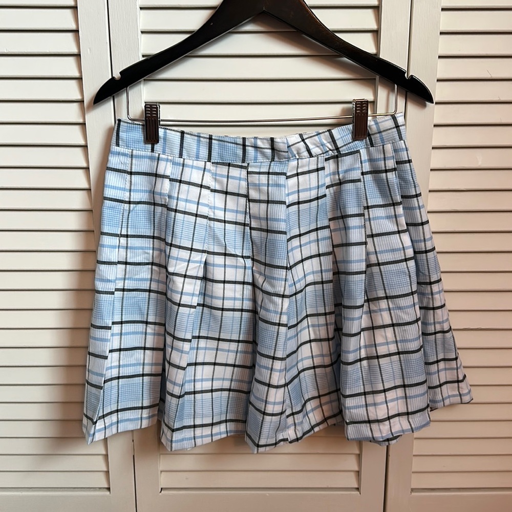 light blue plaid flow skirt